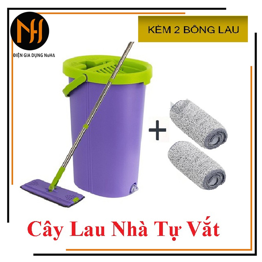 Cây lau nhà thông minh Vừa Giặt Vừa Vắt NUHA-01 kích thướt nhỏ gọn, 1 nút xả nước, 2 miếng bông lau, màu ngẫu nhiên