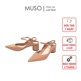 Giày cao gót muso mũi nhọn da lì gót trụ cao 5p phối dây kiểu dáng độc đáo sang chảnh