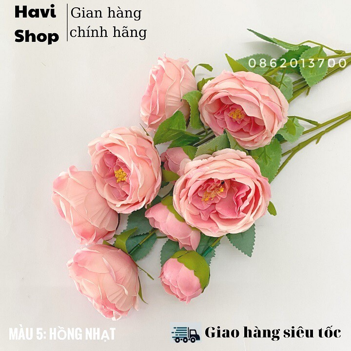 Hoa Giả - Combo 10 Hoa Trà David Havi (65cm) cành 2 bông to 1 nụ nhỏ giống thật decor bền, đẹp