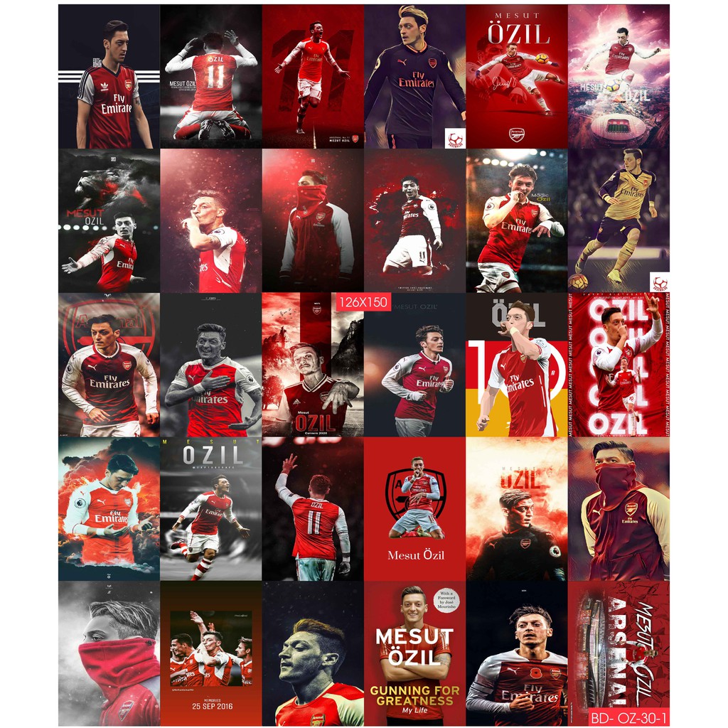 Combo Set 30 tờ Decal dán tường cầu thủ Ozil, Aubameyang, Lacazett