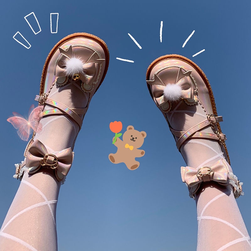 Giày Da Mũi Tròn Màu Đỏ Rượu Vang Phong Cách lolita Nhật Bản Dễ Phối Đồ Cho Nữ