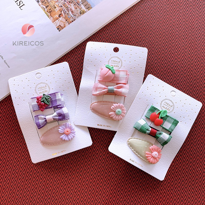 Set 3 Kẹp Tóc Caro Đính Hoa Siêu Cute