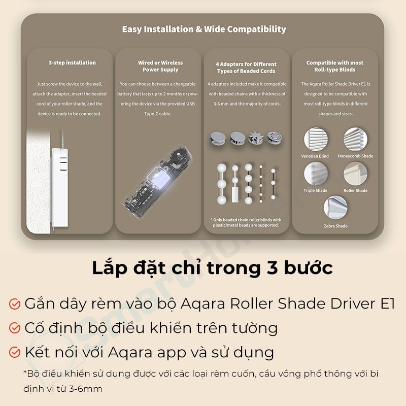 Bộ điều khiển rèm cuốn Aqara Roller Shade Driver E1 - Điều khiển rèm hạt cườm thông minh