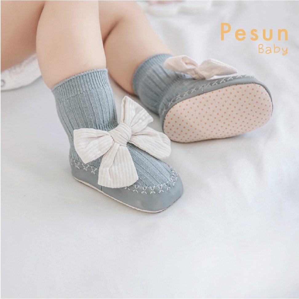 Giày Liền Tất Tập Đi Cho Bé Đính Nơ Phong Cách Hàn Quốc