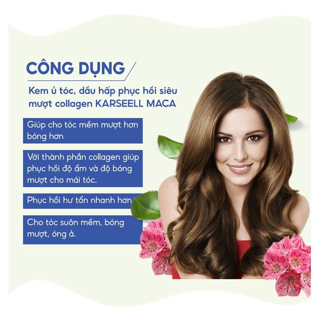 Kem ủ tóc phục hồi siêu mượt collagen Karseell dạng túi 500ml