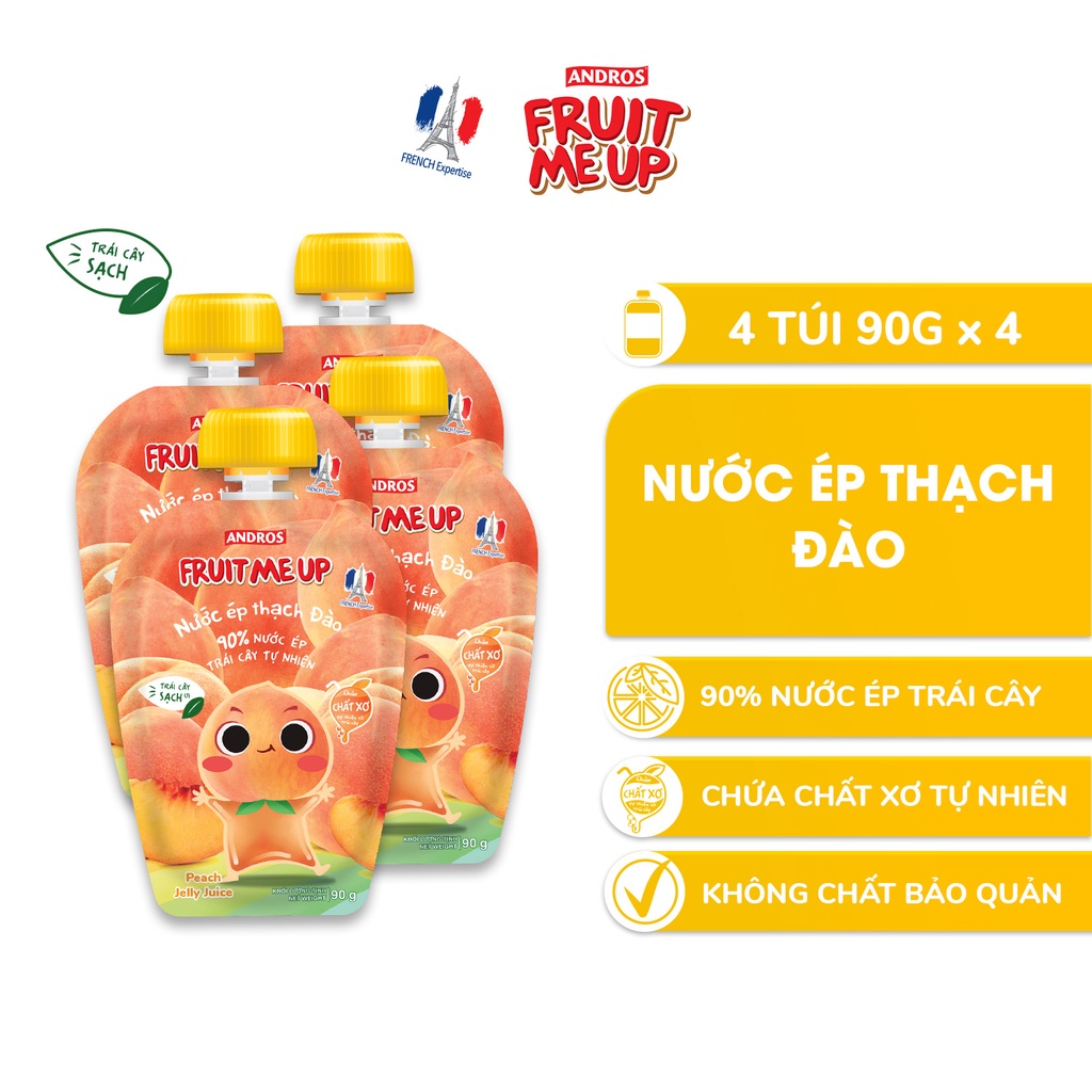 Combo 4 Túi Thạch Đào - 90% Nước Ép Trái Cây Thật - ANDROS FRUIT ME UP- 90gx4