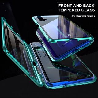 Double Tempered Glass Magnetic Phone Casing Case For Huawei Nova 3i 4 4e P30 P20 Honor Mate 20 Pro Back Full protective Cover with Front + Black Tempered Glass