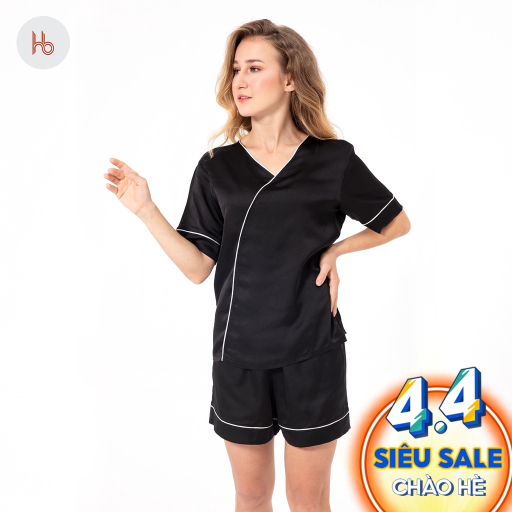 Set đồ bộ đùi tay ngắn mặc nhà cổ tim viền trắng Hibi Sports HB104 - Quần có túi
