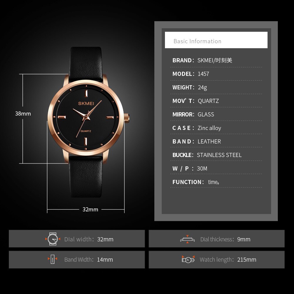 Đồng Hồ Nữ Skmei 1457 Chính Hãng Dây Da Thời Trang Cao Cấp Hình Thật 100% Chống Nước Tốt