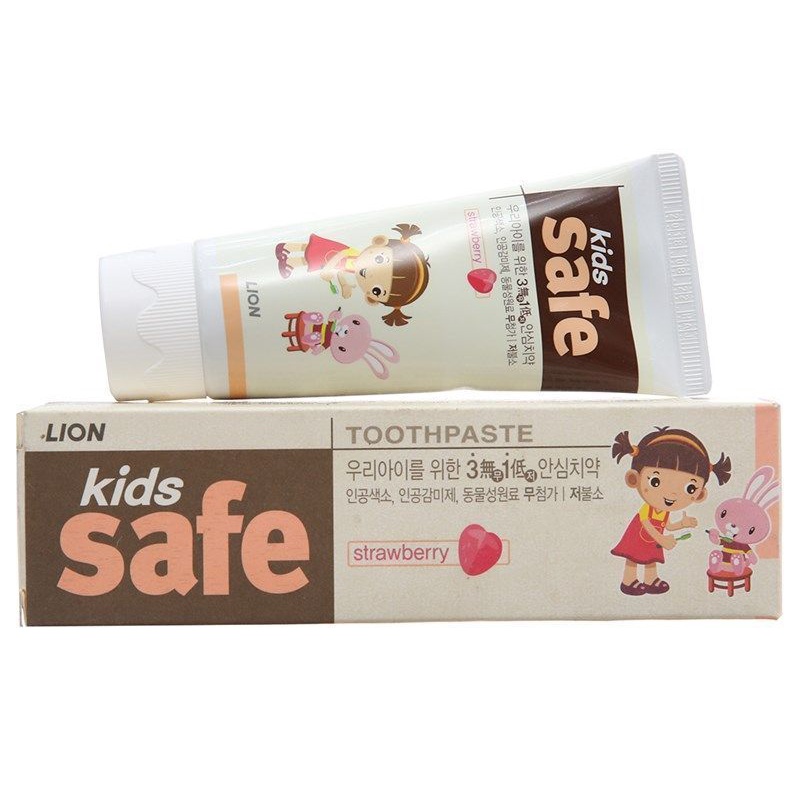 Kem Đánh Răng Trẻ Em CJ Lion KIDS SAFE Hàn Quốc 90g  vị dâu ❤️HÀNG CHÍNH HÃNG❤️ Kem Đánh Răng Nuốt Được KIDS SAFE