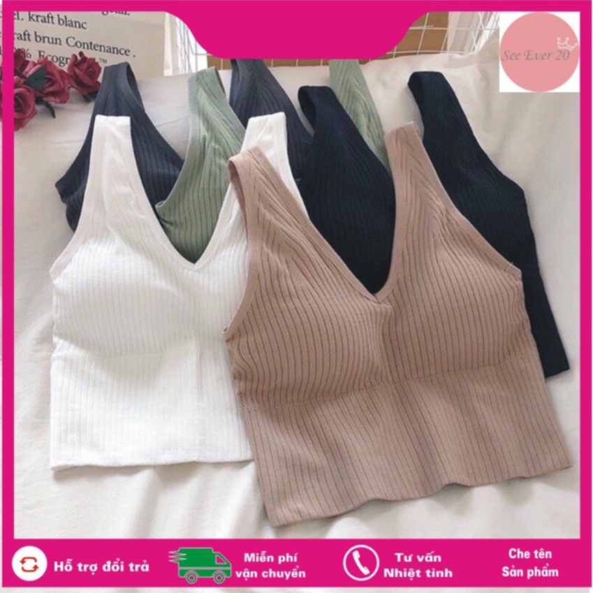 Áo Ngực Bra Len Tăm Thân Dài, Bra Tập Gym Thể Thao Phong Cách Hàn Kết Hợp Với Vest Khoác Ngoài Sang Chảnh