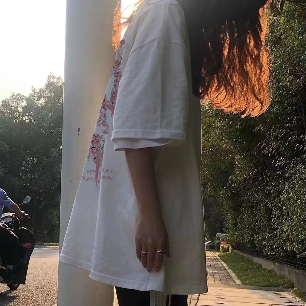 Jiashucheng Áo Thun Ngắn Tay Dáng Rộng In Họa Tiết Hoa Hồng Thắt Nơ Kiểu Retro Mỹ Dễ Phối Đồ Hợp Thời Trang Mùa Hè