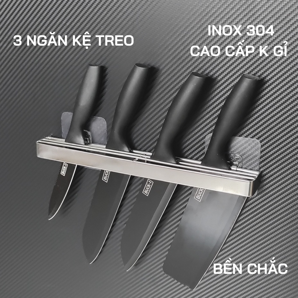 Kệ Để Dao Dán Tường Giá Cài Dao Cao Cấp 3 Ngăn Kệ Treo Dao Nhà Bếp Inox 304