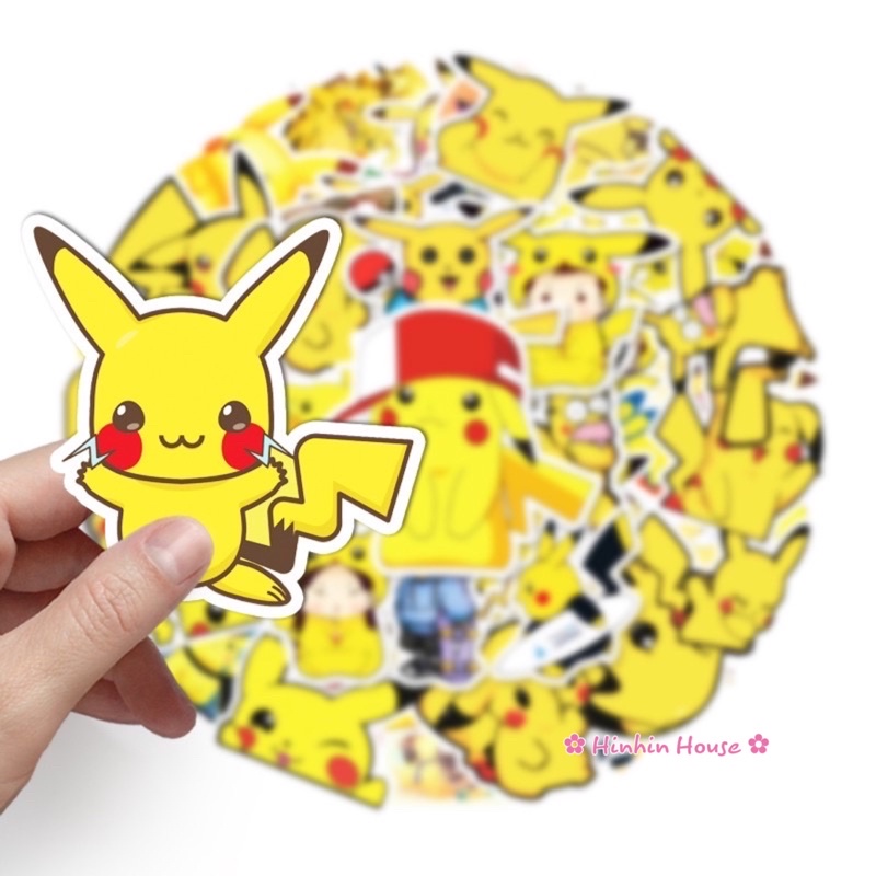 Set 50 Sicker PVC Chống Thấm Nước Size Bự Chủ Đề Pokemon Pikachu Xinh Xắn Dán Vali, Mũ Bảo Hiểm, Laptop, Guitar,...