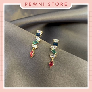 Bông tai đính đá dáng dài nữ dễ thương cá tính PEWNI STORE E004