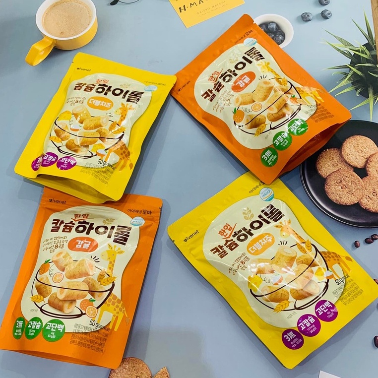 [Date 2023] Bánh ngũ cốc cuộn canxi Ivenet Hàn Quốc cho bé 8m+ 50gr