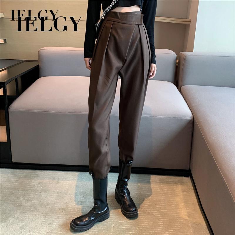 IELGY Quần Dài Nữ Lưng Cao Ống Rộng Thời Trang Xinh Xắn