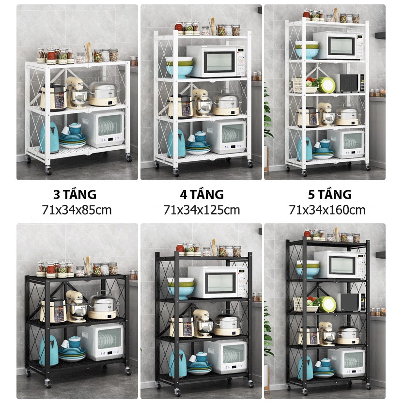 Kệ sắt để đồ gấp gọn có bánh xe, kệ gia dụng đa năng để phòng khách - phòng bếp