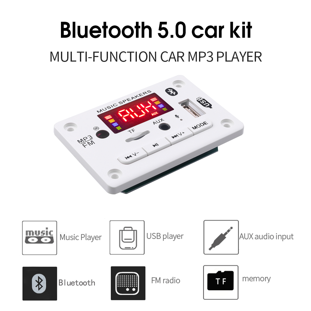 Wireless Decoding Board DC 5V 12V Bluetooth 5.0 MP3 Player Color Screen Module Car Kit USB Radio TF FM With Remote Control