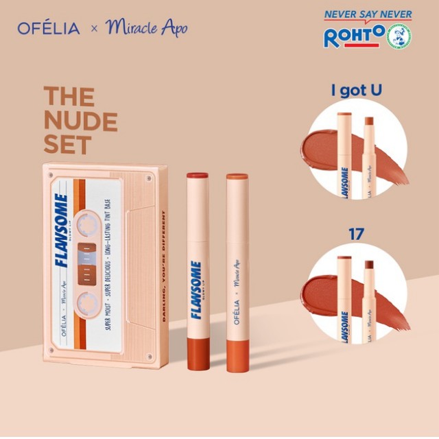 Set 2 Thỏi Son Ofélia x Miracle Apo Flawsome Glow Lip “The Nude Set” (2 x 2g)