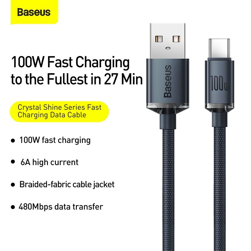 Cáp Sạc Siêu Nhanh USB to Type-C 100W Baseus CAJY0004 Crystal Shine Series Fast Charging - TopLink
