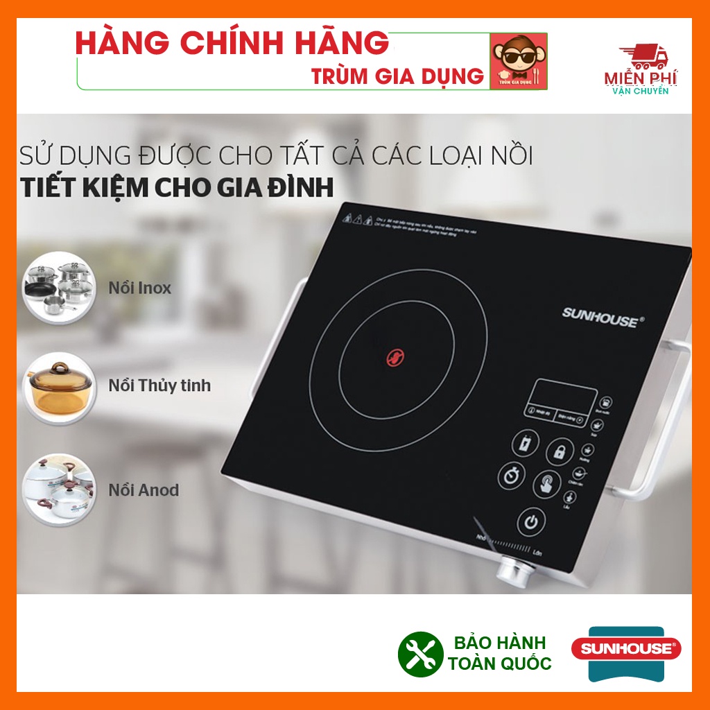 Bếp hồng ngoại đơn Sunhouse SHD6017, tặng kèm 01 vỉ nướng theo bếp hồng ngoại, phím cảm ứng, đa chức năng nấu nướng.