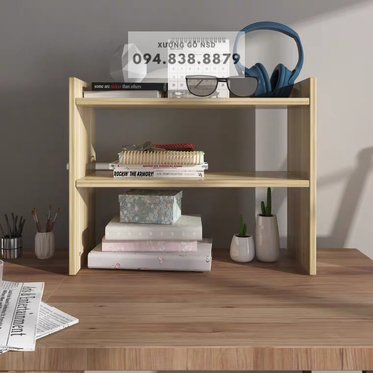 Kệ sách gỗ 2 tầng đa năng kệ trang trí gỗ MDF nhập khẩu chống ẩm phong cách tối giản hiện đại