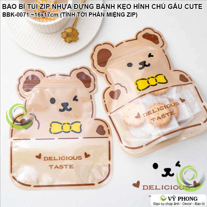 SET 10 BAO BÌ TÚI ZIP NHỰA ĐỰNG BÁNH KẸO HÌNH CHÚ GẤU CARTOON CUTE BBK-0071