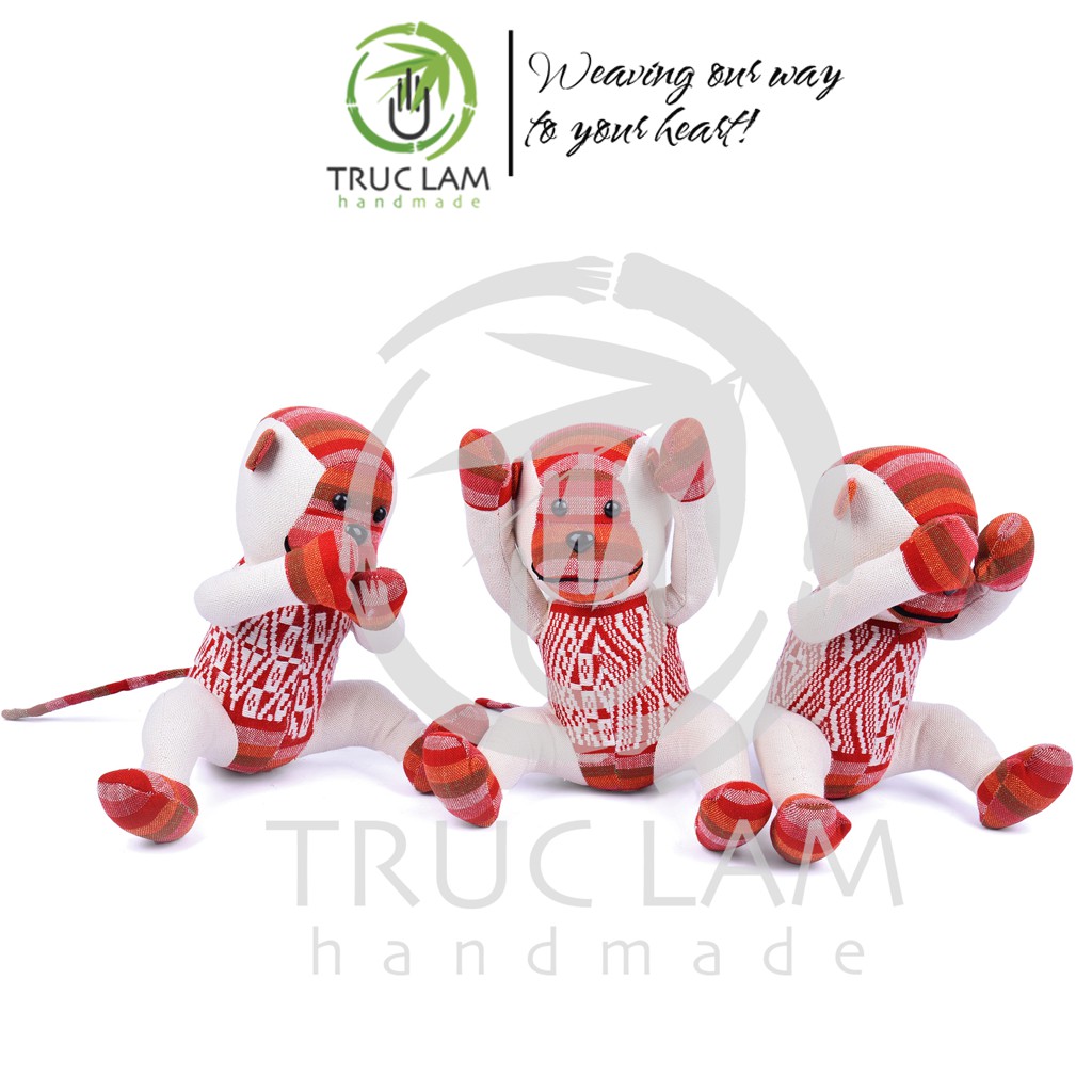 Đồ Chơi Cho Bé Thú Nhồi Bông Bộ Ba Khỉ Tam Không Vải Thổ Cẩm Dệt Tay Bông Gòn Cao Cấp – Trúc Lâm Handmade