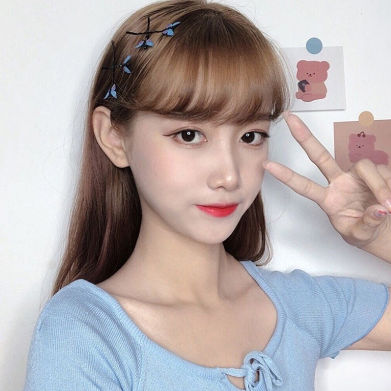 Set 4 Kẹp Tóc Kim Loại Hình Bướm Màu Xanh Dương Phong Cách Hàn Quốc Cho Nữ