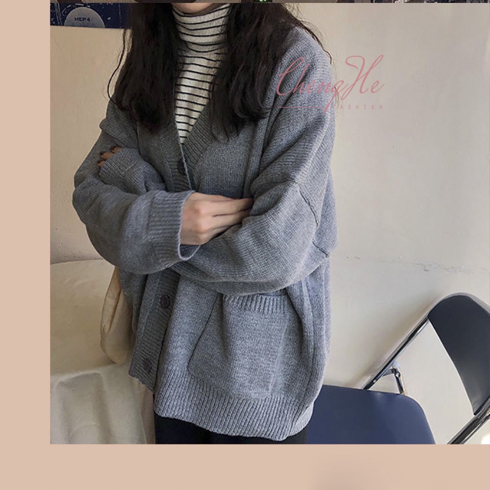 Áo khoác cardigan len mịn dài tay dễ thương cài cúc cổ V túi hộp dài tay JK học sinh nhật bản A00070