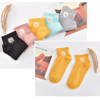 Tất vớ nữ cổ ngắn hoa cúc HUMAZ, vớ nữ Hàn Quốc nhiều màu, tất nữ hoa cúc cổ ngắn