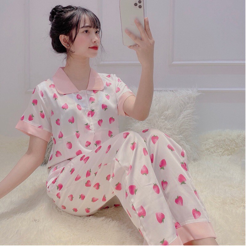 Bộ đồ Pijama lụa Bộ lụa satin tay ngắn-quần dài cao cấp