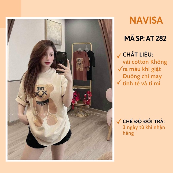 Áo thun nam nữ unisex form rộng tay lỡ in hình gấu cổ tròn NAVISA AT282
