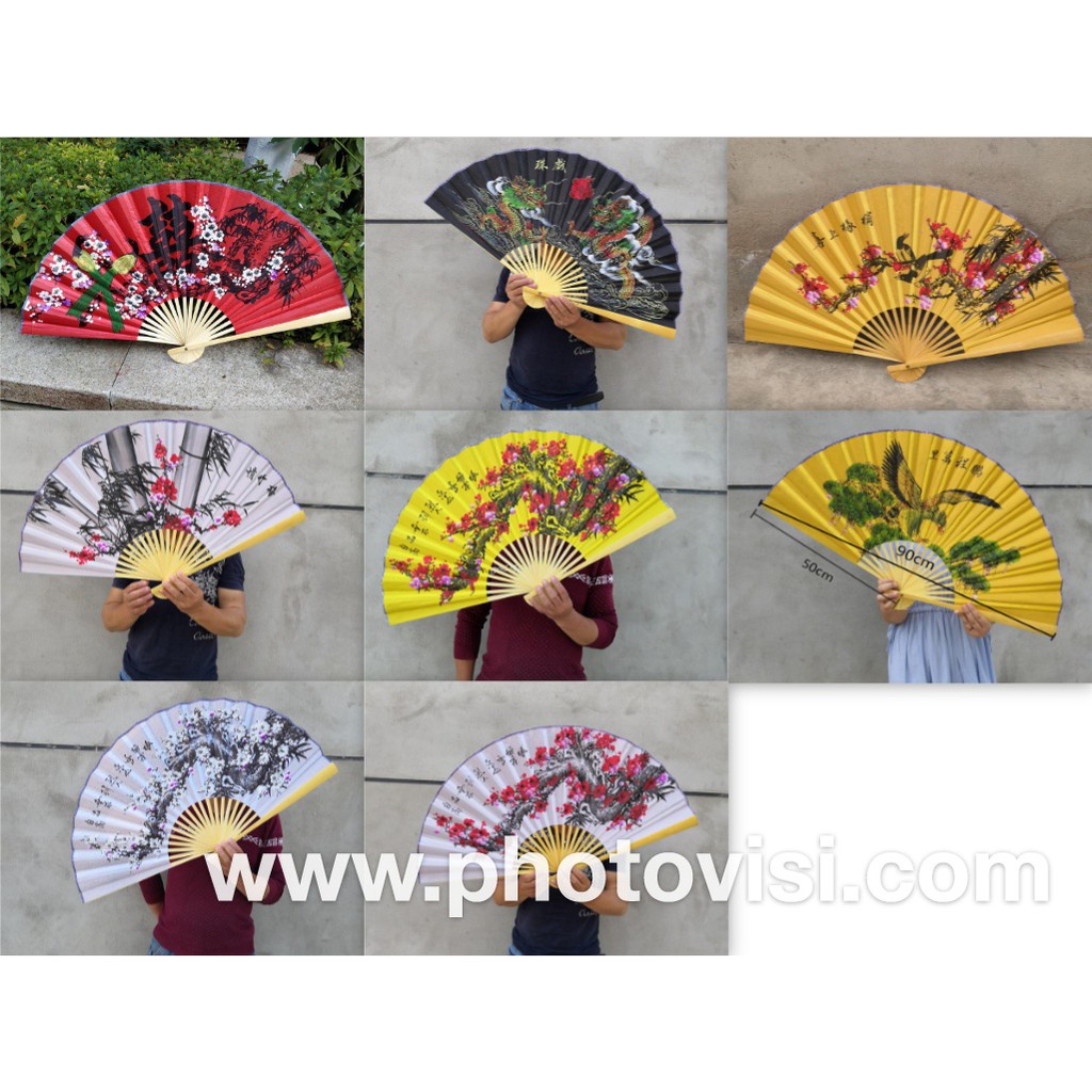 Quạt cổ trang 90cm quạt xòe 1m6 cầm tay in hoa trang trí đẹp trưng bày nhà cửa xinh xắn