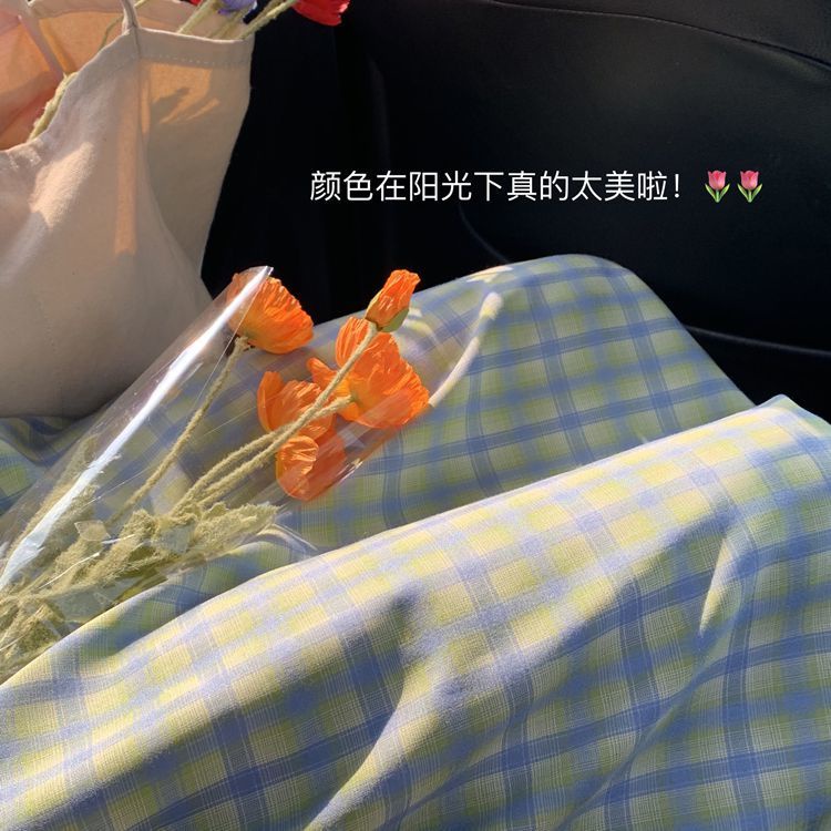 Thời trang Hàn Quốc thanh niên màu xanh-xanh lá cây đầm kẻ sọc cao eo,