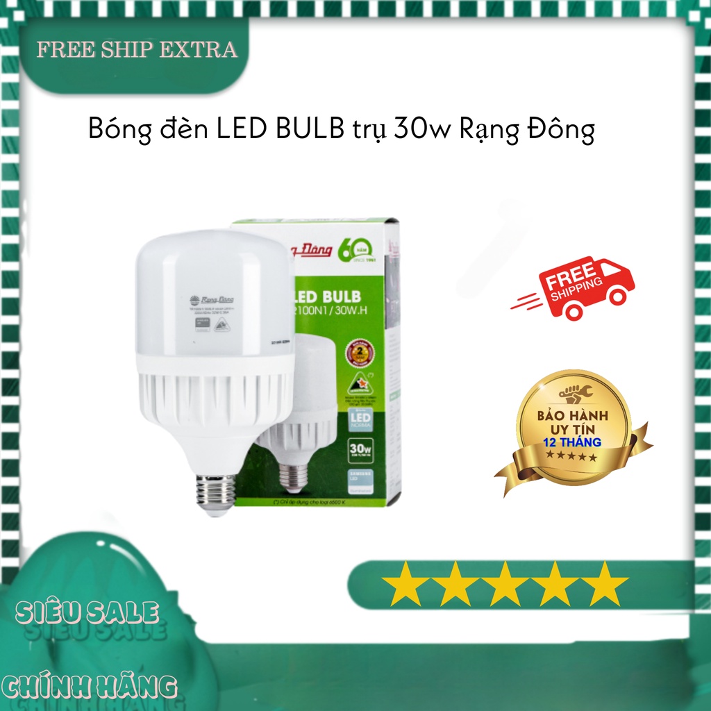 Bóng đèn LED BULB trụ 30W Rạng Đông - thân nhựa ánh sáng trắng