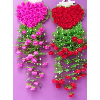 2 bộ nguyên liệu HOA HỒNG TIM kèm que làm khung treo tường, màu ngẫu nhiên nếu không chọn