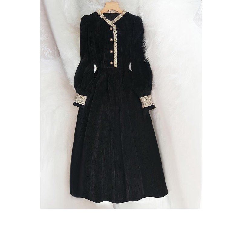 The store is on holiday  please chat with customer service! Đầm Midi Vải Nhung Đen Phong Cách Pháp Cổ Điển Thời Trang Mùa Thu 2022