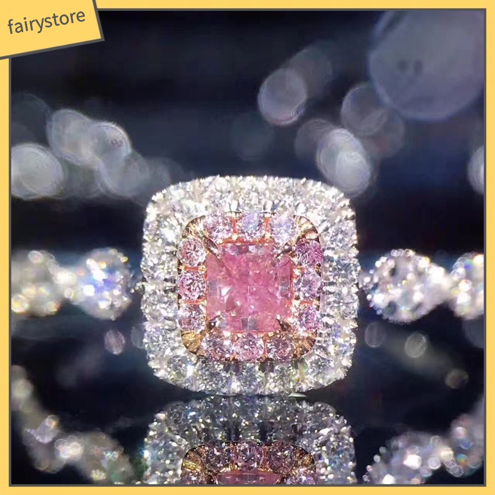 Nhẫn Hợp Kim Đính Đá Nhân Tạo Màu Hồng Sang Trọng Cho Nữ