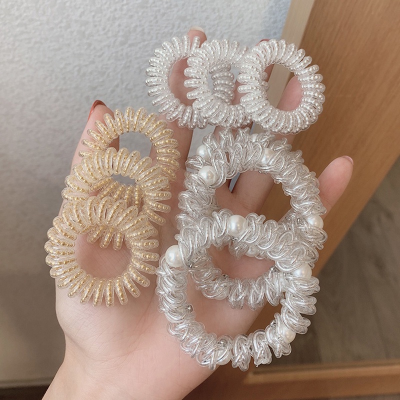 Dây Buộc Tóc Nhựa Co Giãn Nhiều Màu Sắc Đính Ngọc Trai Thời Trang