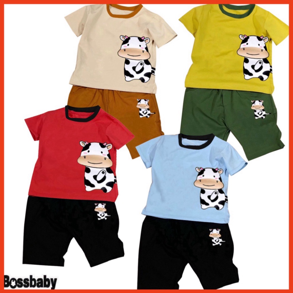( Km ) ( Khuyến mãi ) Bộ đồ bé trai hinh in bò sữa siêu dễ thuong cho bé từ 6kg đến 29kg.BDBT40.