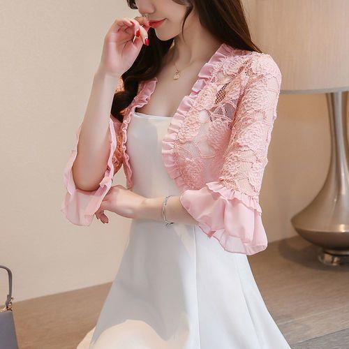 Áo Khoác Voan Mỏng Tay Lửng Phối Ren Thời Trang Mùa Hè Dành Cho Nữ