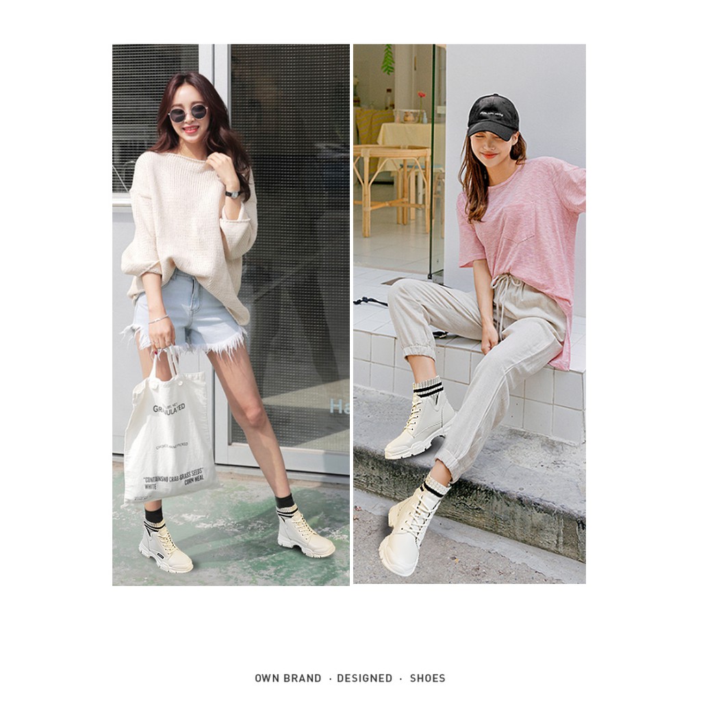 Giày Bốt Phong Cách Anh Quốc Cổ Cao Đế cao 3.5cm