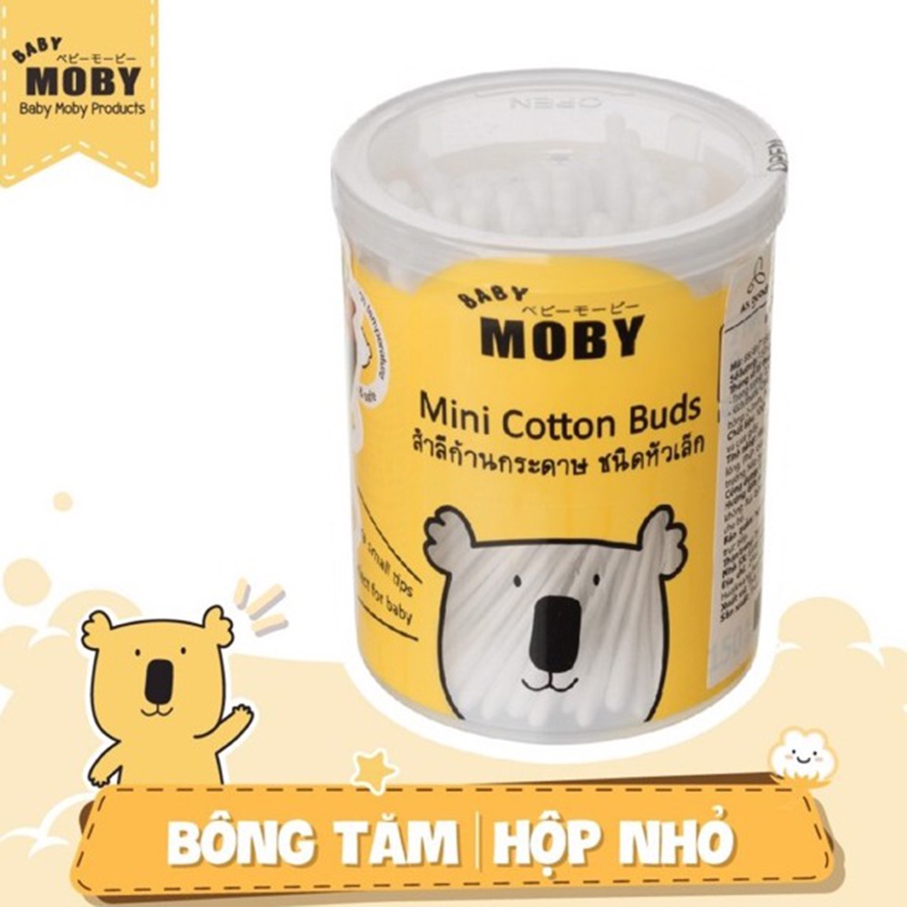 Tăm bông Moby Baby cho bé cỡ nhỏ 100% cotton ngoáy tai trẻ em hộp 150c - Monnie Kids