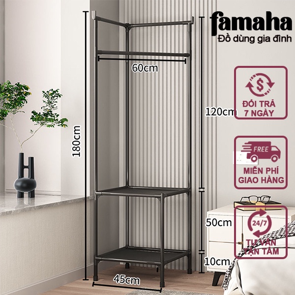 Kệ treo quần áo góc tường khung thép , kệ đầu giường Famaha
