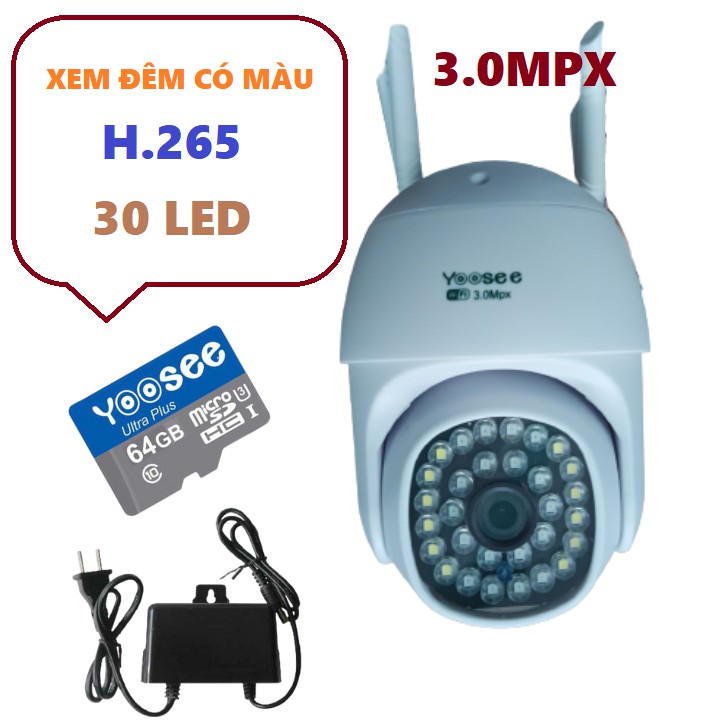 CAMERA IP WIFI 3.0MPX , 30 LED  YOOSEE, H.265 , XEM ĐÊM CÓ MÀU