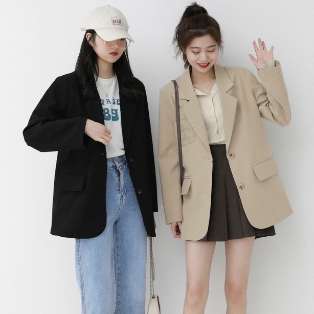 Áo blazer nữ áo vest nữ 2 lớp tay dài màu trơn 2 hàng cúc phong cách Hàn Quốc