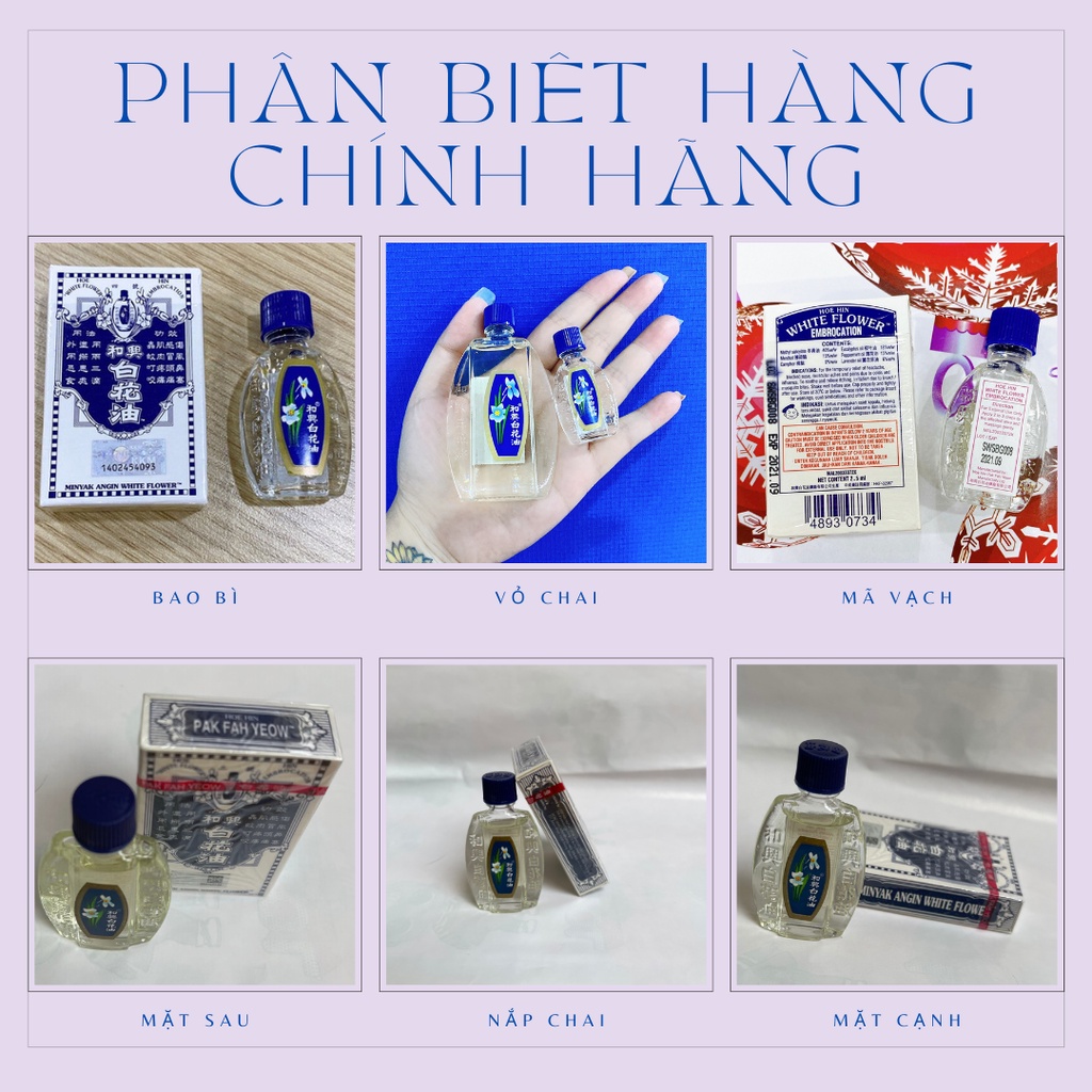 5ml Dầu Gió Trắng Bạch Hoa HONGKONG Chính Hãng Hoe Hin White Flower Embrocation Oil Pak Fah Yeow