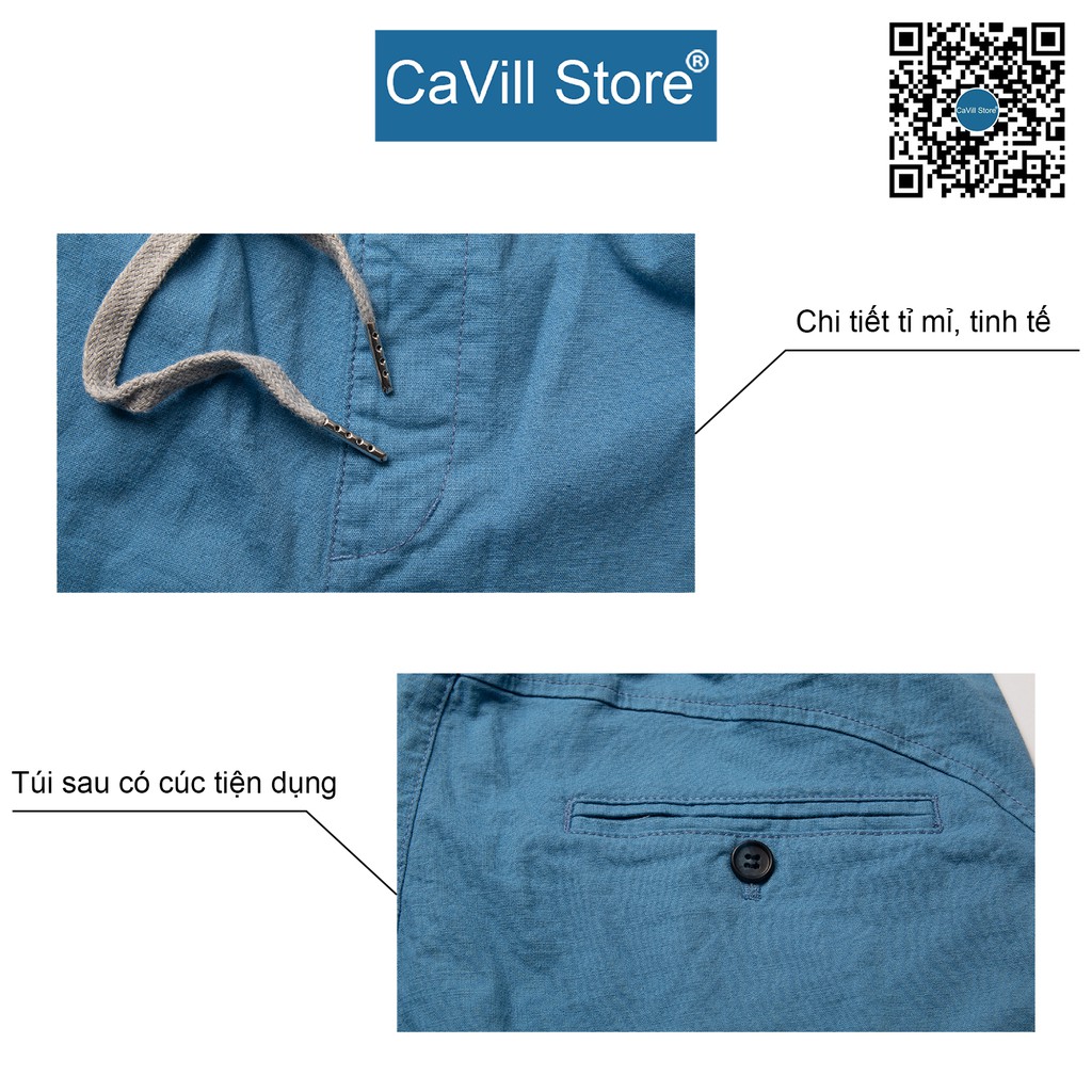 Quần short vải đũi nam, quần sooc nam XANH DA TRỜI - QDCV 08 XDT -  CAVILL Store